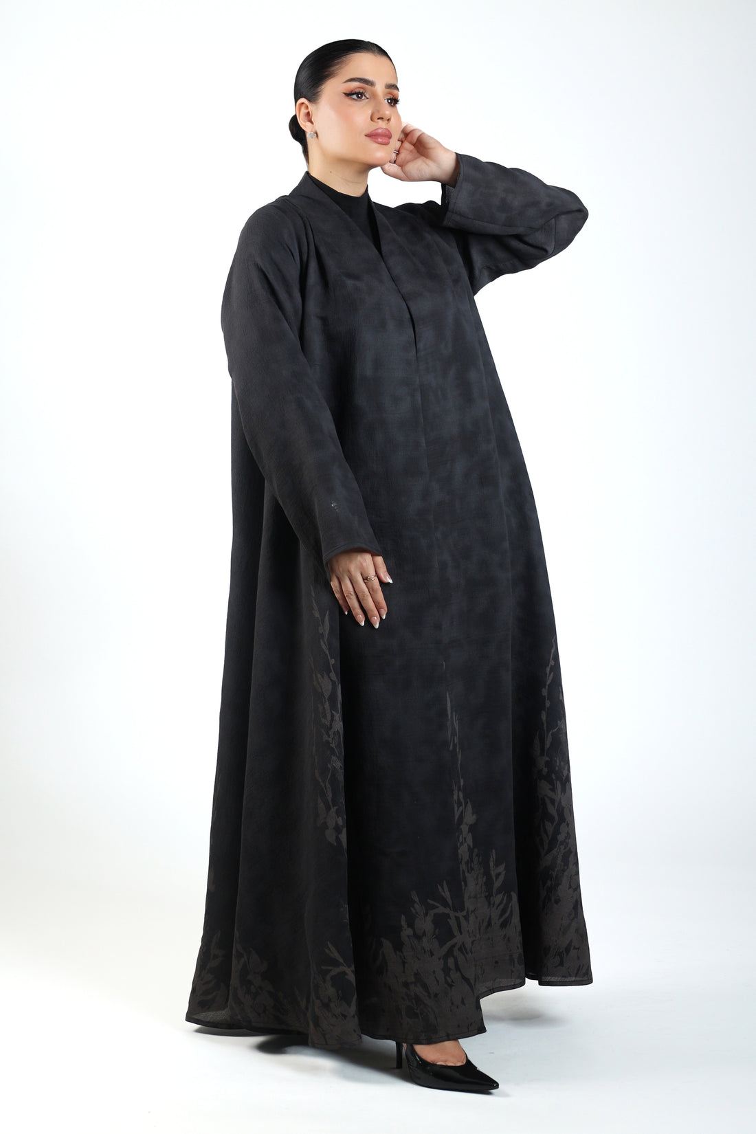 Patterned Crepe Flared Abaya