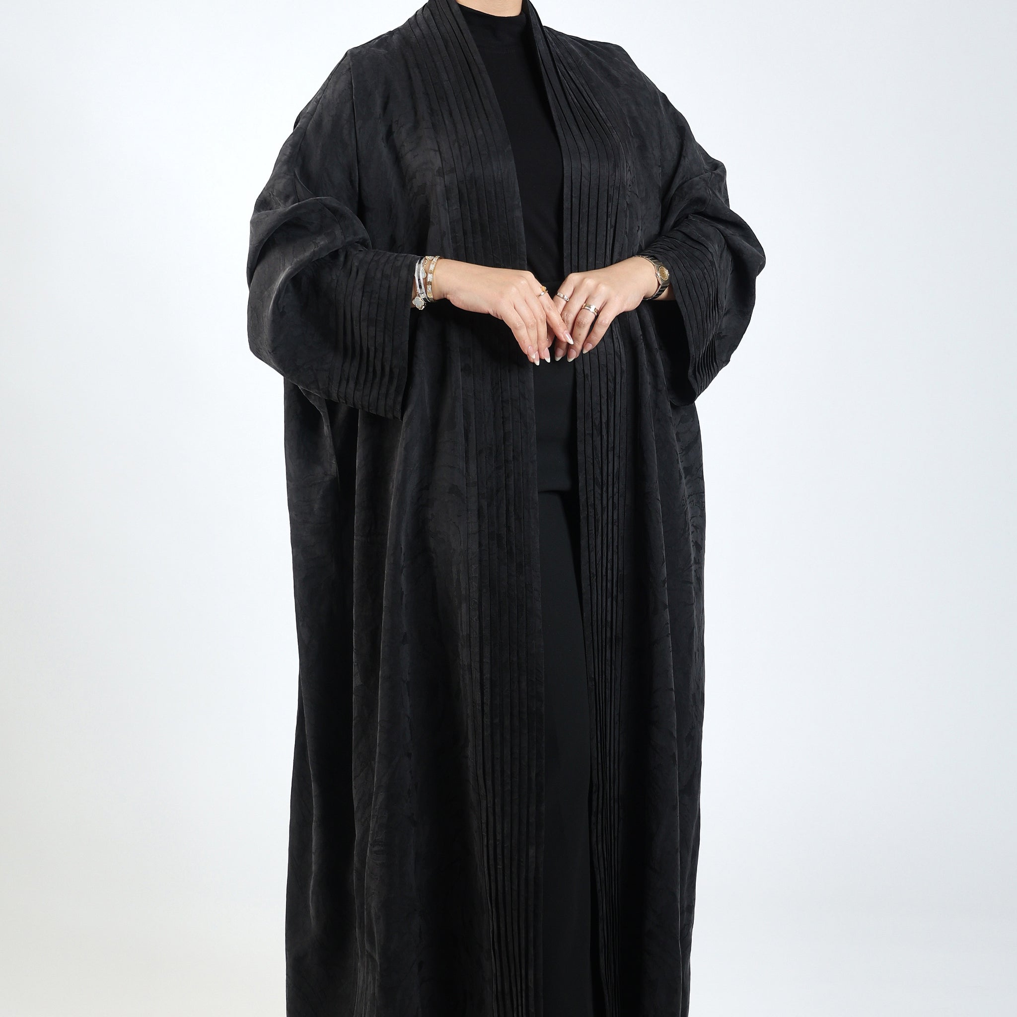Washed Silk Jacquard Chinese Open Abaya