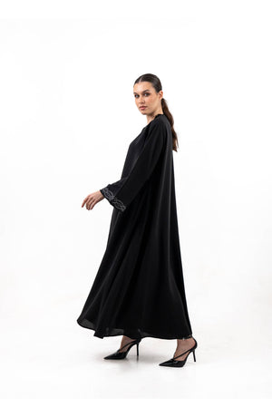 BLACK SOALON  EMBROIDERED CLOSE  ABAYA .