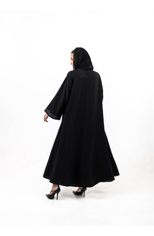 BLACK SOALON  EMBROIDERED CLOSE  ABAYA .