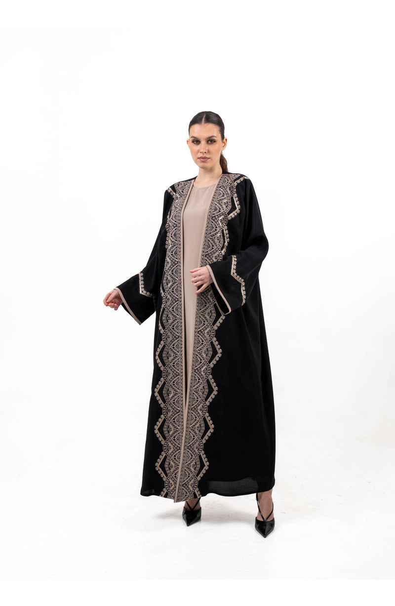 BLACK  SOALON EMBROIDERED OPEN  ABAYA