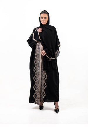 BLACK  SOALON EMBROIDERED OPEN  ABAYA