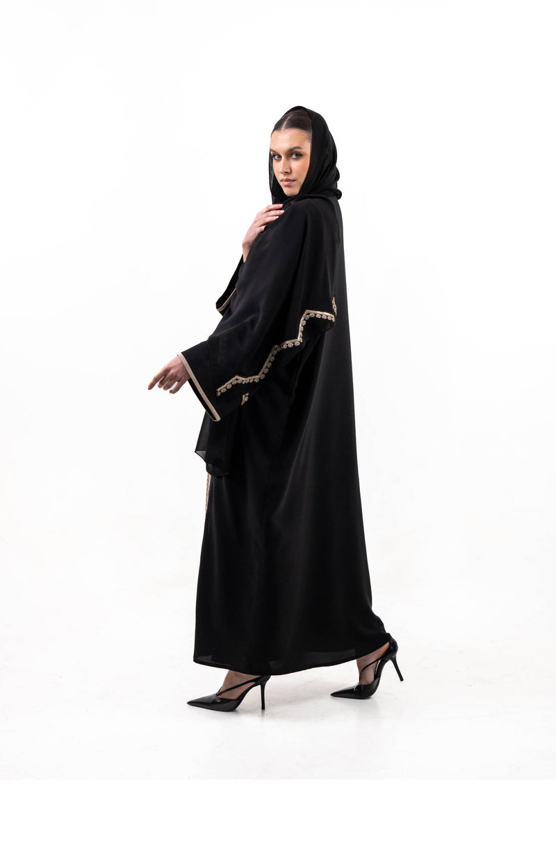 BLACK  SOALON EMBROIDERED OPEN  ABAYA