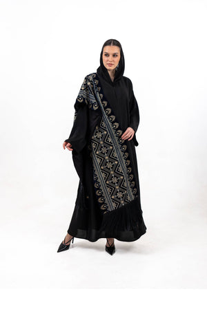 BLACK  SOALON EMBROIDERED CLOSE  ABAYA