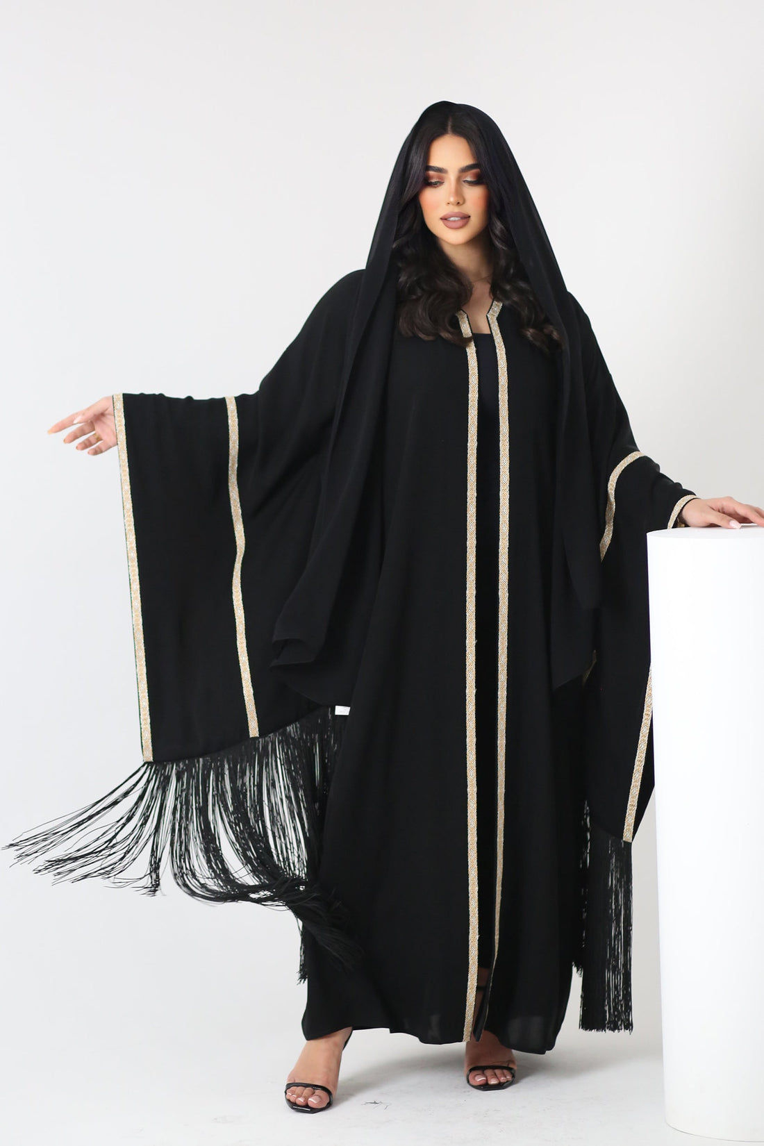 BLACK CREPE PLAIN OPEN ABAYA.