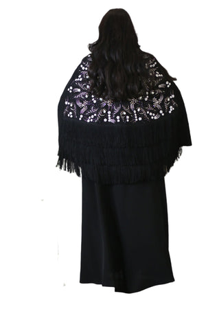 BLACK SWAROVSKI CRYSTALIZED SOALON  OPEN  EMBRODERD ABAYA