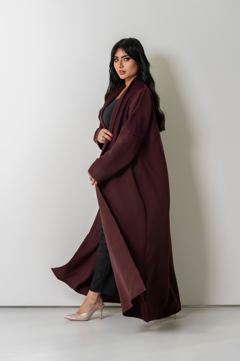 Rolex Open Abaya With French Lace