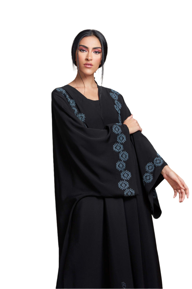 BAIT HANAYEN KUWAIT BLACK EMBROIDERED FLORAL SALOAN ABAYA – Bait Hanayen