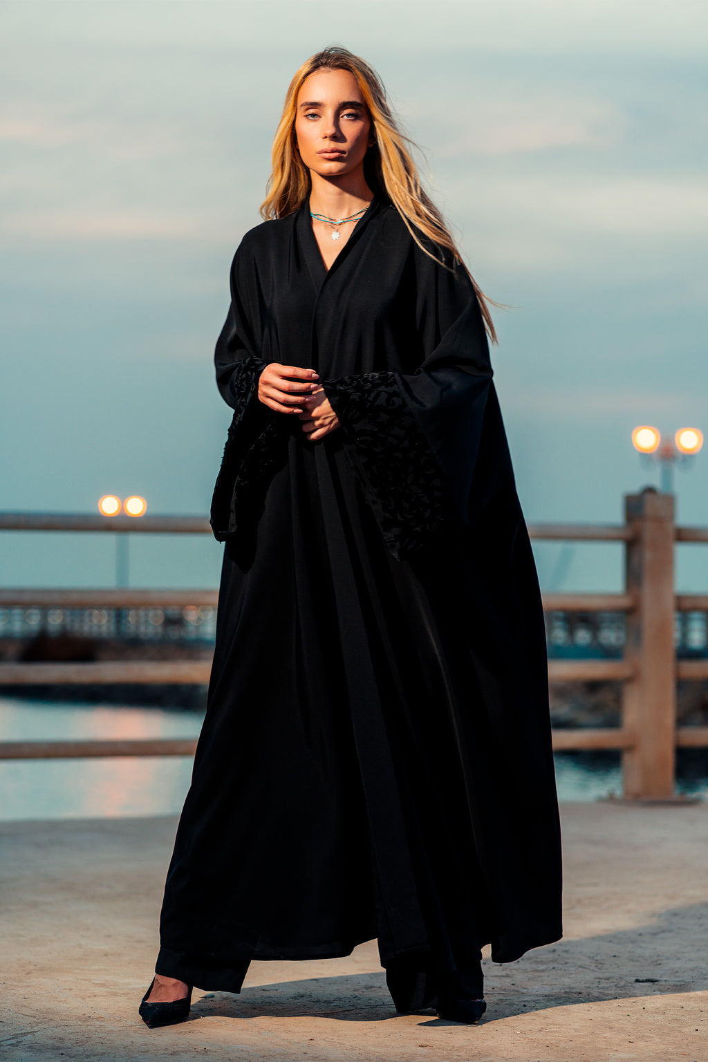 Trendy Abaya Soalon with Velvet Design.